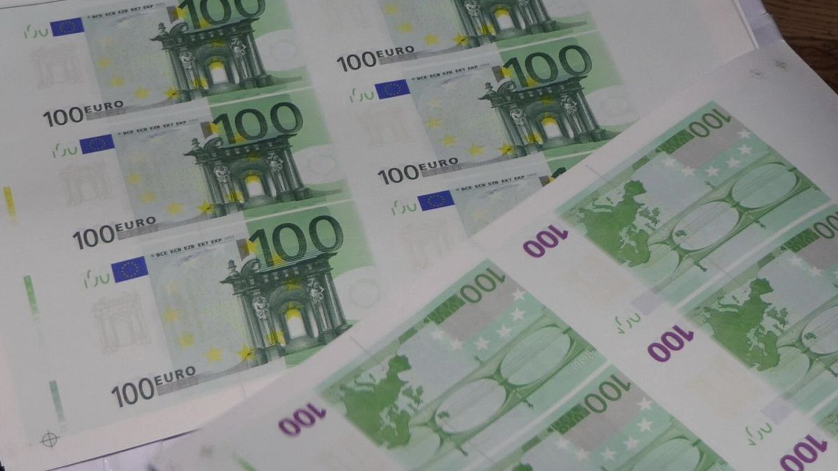 Counterfeit euros are seen at a printing office in a Sofia university. March 16, 2021.