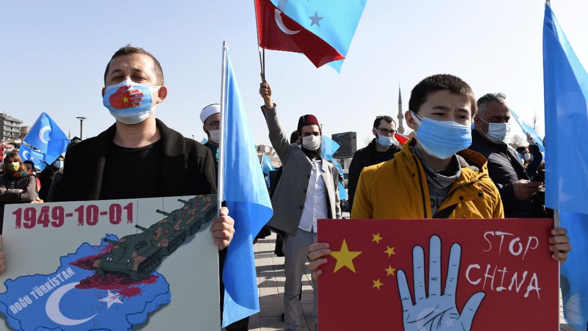 جانب من مظاهرة للإيغور في اسطنبول ضد الصين، 26 فبراير 2021