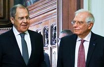 Russia's foreign minister Sergey Lavrov, left, with EU foreign affairs chief Josep Borrell