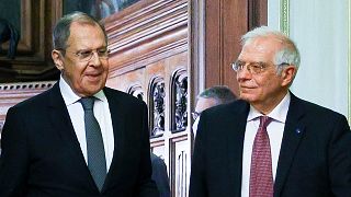 Russia's foreign minister Sergey Lavrov, left, with EU foreign affairs chief Josep Borrell