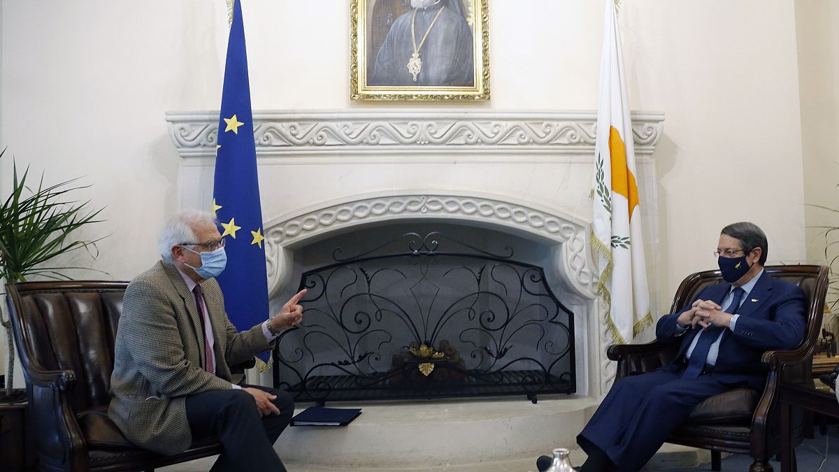 European Union foreign policy chief Josep Borrell and Cyprus' president Nicos Anastasiades 
