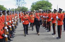 Tanzania's new president Samia Suluhu Hassan inspects the guard of honor