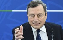 Italy's Prime Minister, Mario Draghi speaks during a press conference following a Cabinet meeting in Rome, Friday, March 19, 2021.