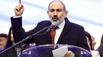 Armenian Prime Minister Nikol Pashinyan addresses his supporters during a rally in his support in the center of Yerevan, Armenia