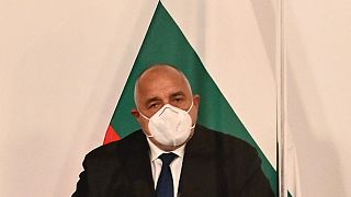 FILE- Bulgaria's Prime Minister Boyko Borisov attends a press conference  on March 16, 2021, at the Chancellery in Vienna, Austria.