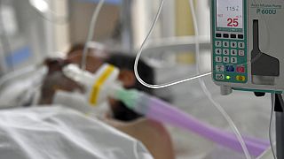 A patient on oxygen support in the COVID-19 ward at a the General Hospital in the capital Sarajevo, Bosnia, Thursday, March 18, 2021
