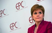 Scotland's First Minister Nicola Sturgeon at the European Policy Center in Brussels onFeb. 10, 2020.