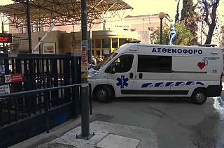 An ambulance pulls into a hospital in Athens
