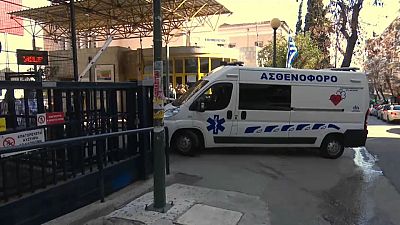 An ambulance pulls into a hospital in Athens