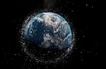 Animation of space debris orbiting Earth