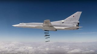 A Russian Tu-22M3 long-range bomber strikes Islamic State targets in Syria in a photo from the Russian Defence Ministry. 2017