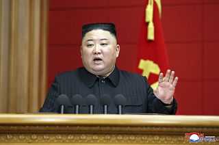 FILE: In this photo provided by the North Korean government, Kim Jong Un speaks in a conference in Pyongyang, North Korea, Saturday, March 6, 2020. 