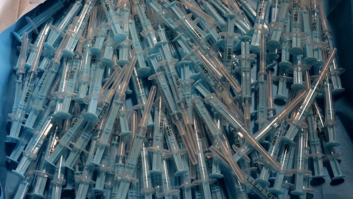 Syringes are pictured at a coronavirus vaccination centre