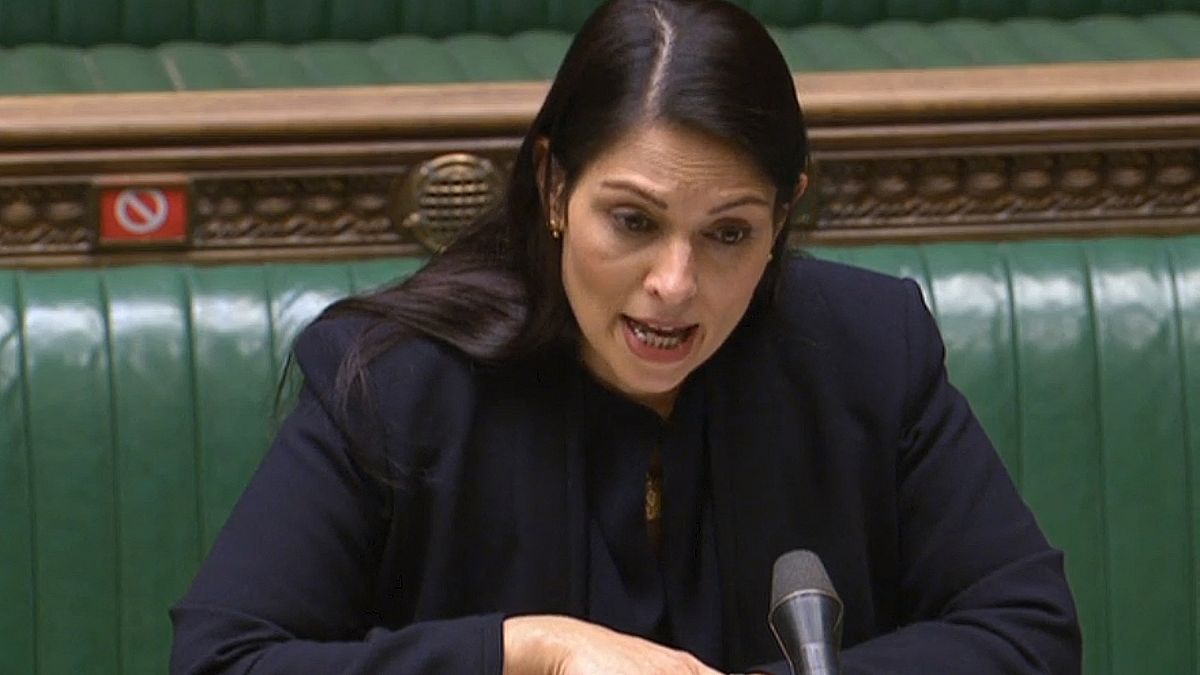 In this video grab from a broadcast by the UK Parliament's Parliamentary Recording Unit (PRU), UK Home Secretary Priti Patel proposes changes to asylum rules, March 24, 2021.