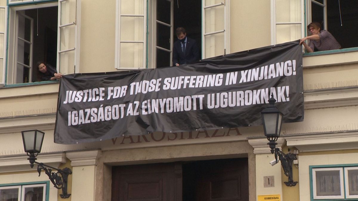 Molinó a Budavári Önkormányzat bejárata fölött csütörtök reggel