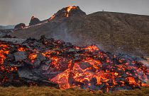 Lava flows from an eruption of a volcano on the Reykjanes Peninsula in southwestern Iceland on Saturday, March 20, 2021