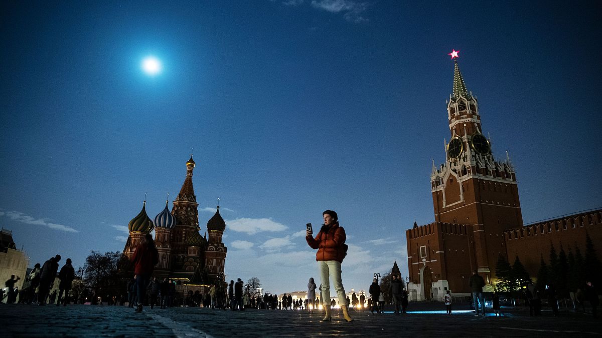 Moscow's Red Square lit only by the moon after the lights turned off for one hour to mark Earth Hour