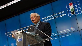  جوزيب بوريل الممثل الأعلى للشؤون الخارجية والسياسة الأمنية في الاتحاد الأوروبي، يتحدث خلال انعقاد  مؤتمر بروكسل الرابع "دعم مستقبل سوريا والمنطقة"  حزيران/يونيو 2020