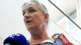 Doctor Irene Frachon, who discovered that the drug Mediator could have fatal side effects, speaks to reporters as she arrived at a Paris courthouse on Sept 23, 2019.