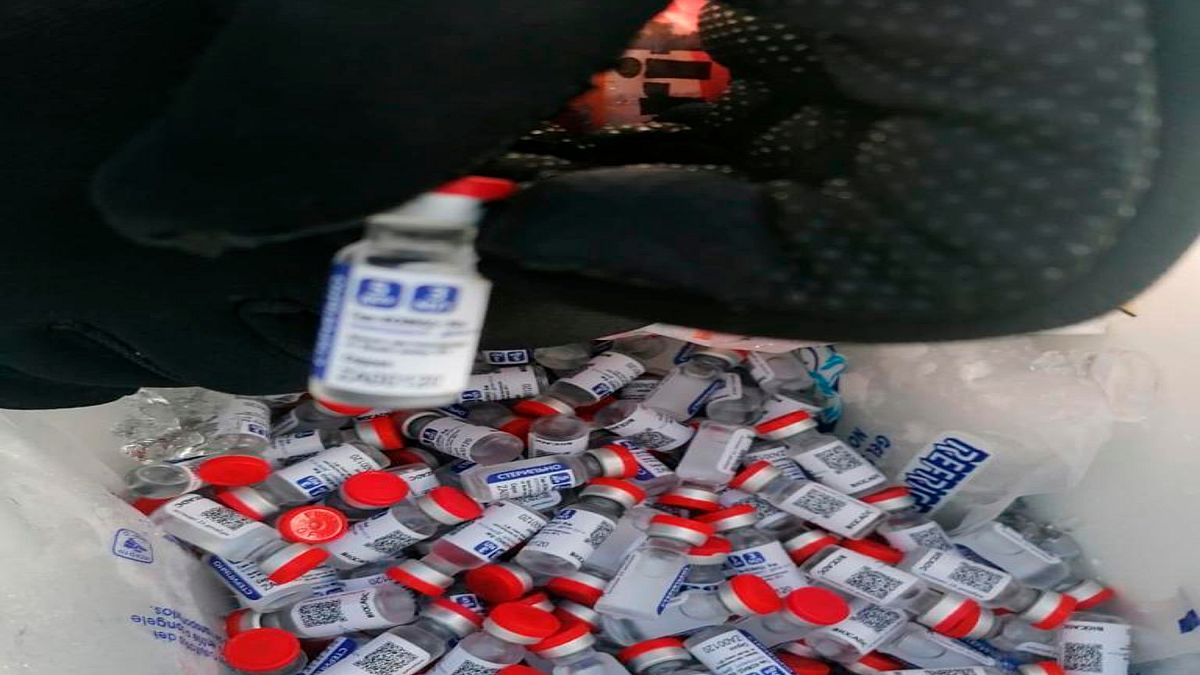Beschlagnahmte Ampullen mit gefälschtem Covid-19-Impfstoff in Campeche, Mexiko, am 17. März 2021 