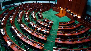 Hong Kong Chief Executive Carrie Lam listens to questions during a question and answer session at the Legislative Council in Hong Kong in March 2021.