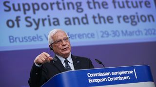 الممثل الأعلى للشؤون الخارجية والسياسة الأمنية للاتحاد الأوروبي جوزيب بوريل أثناء مؤتمر صحفي، مقر المفوضية الأوروية، بروكسل، 30 آذار/مارس 2021