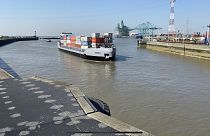 Boat arriving at Antwerp harbour
