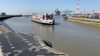 Boat arriving at Antwerp harbour