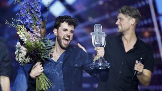 Duncan Laurence of the Netherlands celebrates after winning the 2019 Eurovision Song Contest grand final in Tel Aviv, Israel.