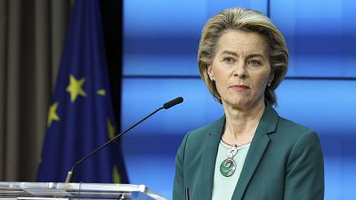 European Commission President Ursula von der Leyen at the European Council building in Brussels, Thursday, March 25, 2021. European Commission President Ursula von der Leyen at the European Council building in Brussels, Thursday, March 25, 2021.