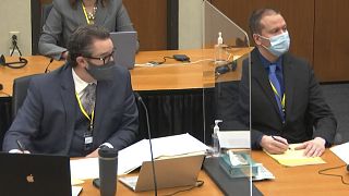 defense attorney Eric Nelson, left, and defendant, former Minneapolis police Officer Derek Chauvin listen to testimony on Friday, April 2, 2021.