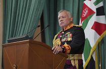In this Dec. 10, 2020 photo released by the Royal Hashemite Court, Jordan's King Abdullah II gives a speech.