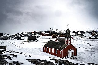 The city of Nuuk is seen covered in snow,  Greenland, Tuesday March 30, 2021.