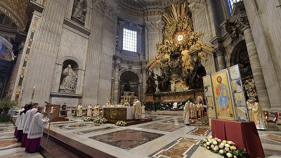  Pope Francis celebrating Easter Mass at St. Peter's Basilica in The Vatican