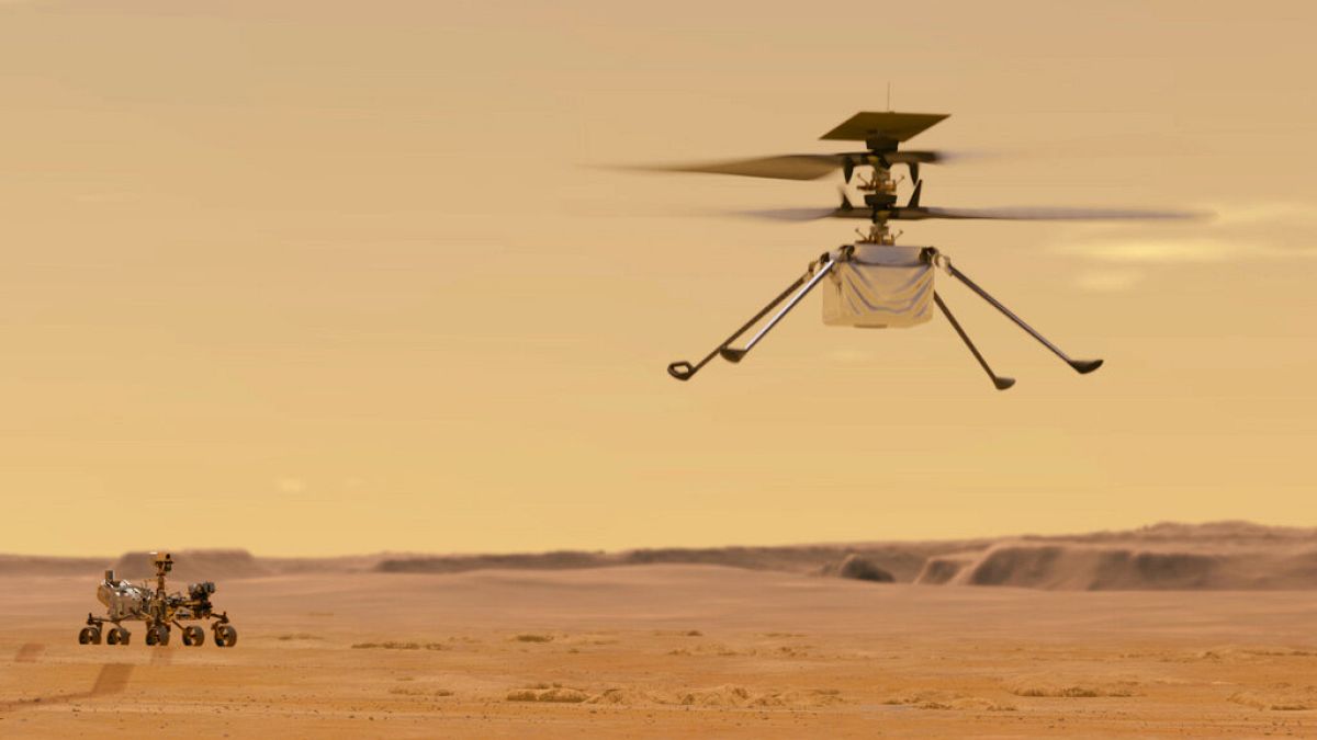 Illustration der NASA von Helikopter Ingenuity, der auf dem Mars fliegen soll