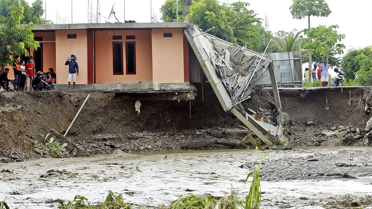 Une maison détruite à la suite d'inondations à Dili, Timor oriental, le 5 avril 2021