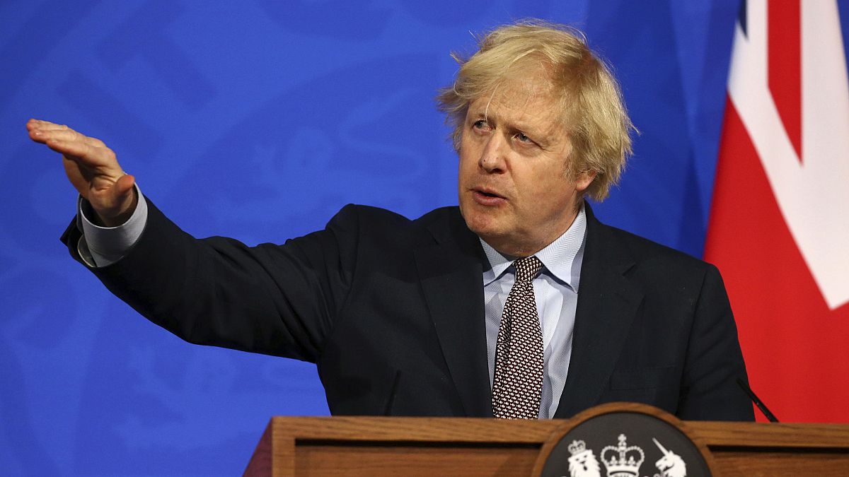 Britain's Prime Minister Boris Johnson speaks during a media briefing on COVID-19 from Downing Street's media briefing room in London - March 29, 2021