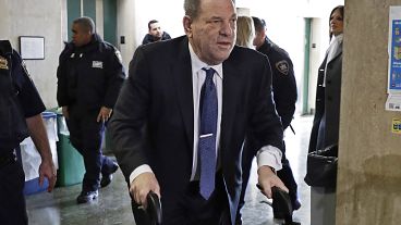 FILE — In this Feb. 21, 2020 file photo, Harvey Weinstein arrives at a Manhattan court as jury deliberations continue in his rape trial, in New York. 