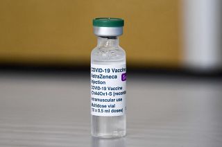 A vial of of the AstraZeneca COVID-19 vaccine at the Guru Nanak Gurdwara Sikh temple, on the day the first Vaisakhi Vaccine Clinic is launched, in Luton, England.