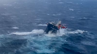 Eemslift Hendrika vessel in North Sea and helicopter flying.