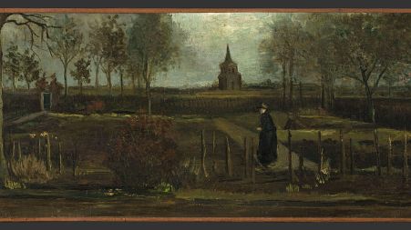 This image provided by the Groninger Museum on Monday March 30, 2020, shows Dutch master Vincent van Gogh's painting titled "The Parsonage Garden at Nuenen in Spring"
