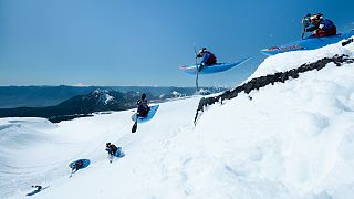 Aniol Serrasolses snow kayaks in Pucon, Region de la Araucania, Chile