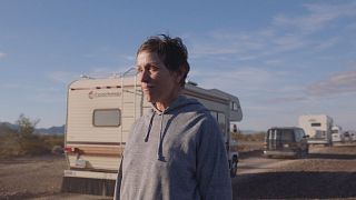 This image released by Searchlight Pictures shows Frances McDormand in a scene from the film "Nomadland."