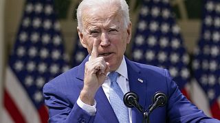 President Joe Biden gestures as he speaks about gun violence prevention in the Rose Garden at the White House, Thursday, April 8, 2021, in Washington.
