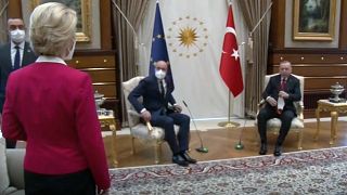 AB Komisyonu Başkanı Ursula von der Leyen ve AB Konseyi Başkanı Charles Michel Ankara'da Cumhurbaşkanı Recep Tayyip Erdoğan ile görüşmüştü (ekran görüntüsü)