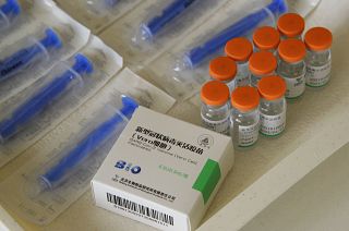 Vials of COVID-19 vaccines produced by Chinese Sinopharm in the office of general practitioner Gyorgy Teleki in Taplanszentkereszt, Hungary, April 1, 2021.