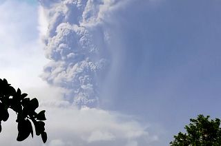 Plume of smoke from La Soufriere during second eruption as seen from Belle Isle