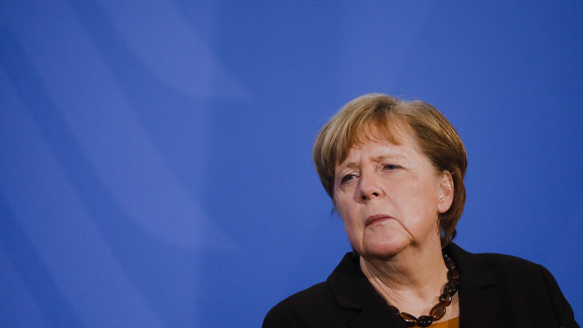 German Chancellor Angela Merkel briefs the media after a virtual meeting with federal state governors at the chancellery in Berlin, Germany, Tuesday, March 30, 2021.