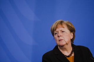 German Chancellor Angela Merkel briefs the media after a virtual meeting with federal state governors at the chancellery in Berlin, Germany, Tuesday, March 30, 2021.