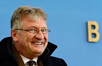 The co-chairman of the Alternative for Germany (AfD) far-right party Joerg Meuthen reacts at a press conference to react one day after the regional elections March 15 2021